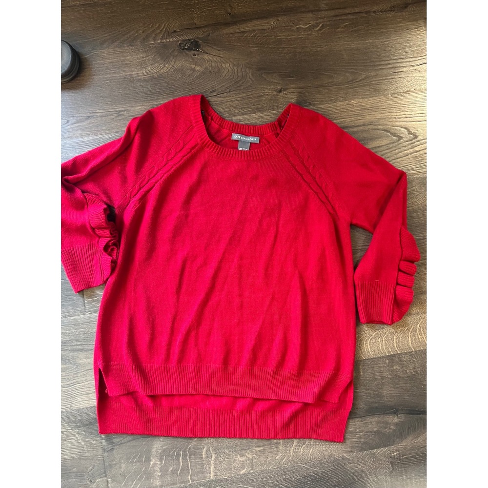 Kate & Mallory Red Ruffle‎ Sleeve Pullover Knit Sweater Large